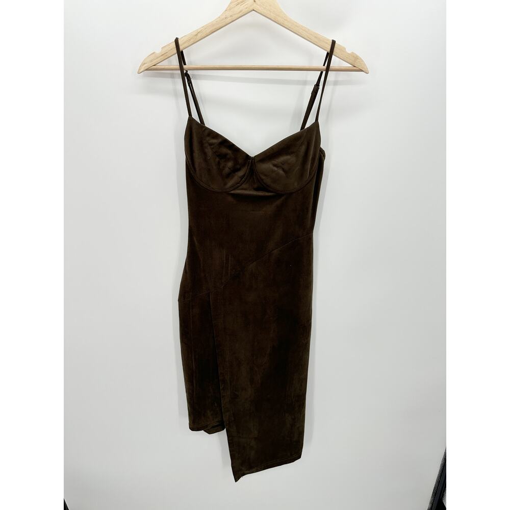 Olivaceous Brown Faux Suede Bodycon Wrap Madonna Dress‎ Underbust Women XS NWT